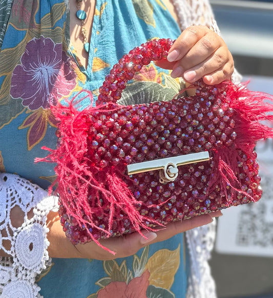 Handmade Beaded Ruby Red Bag (Made in Egypt)