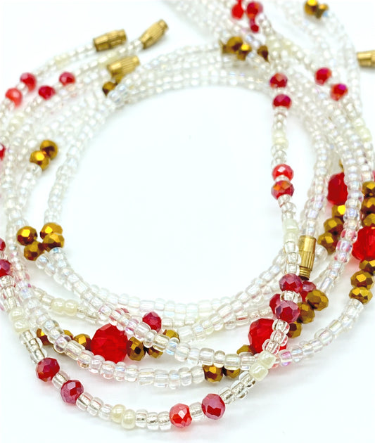 Red, Clear, and Dark Gold Clasp Anklets